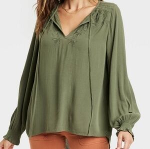 Women's Long Sleeve Embroidered Top Knox Rose Green Size Small